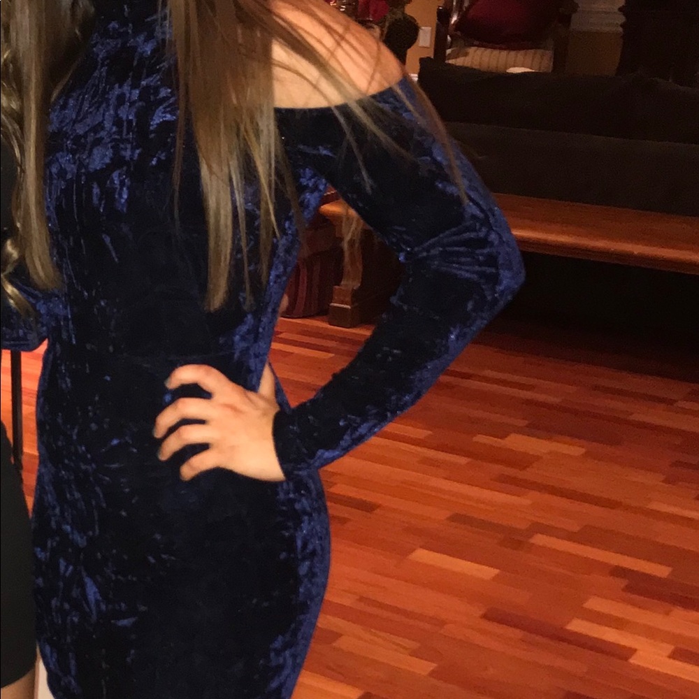 Blue Velvet Body Con Dress